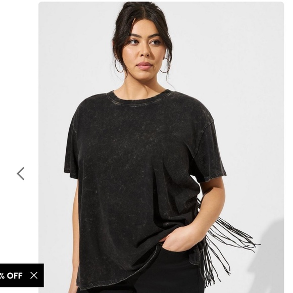 Torrid Cotton plus size crew neck fringe back - Picture 1 of 4